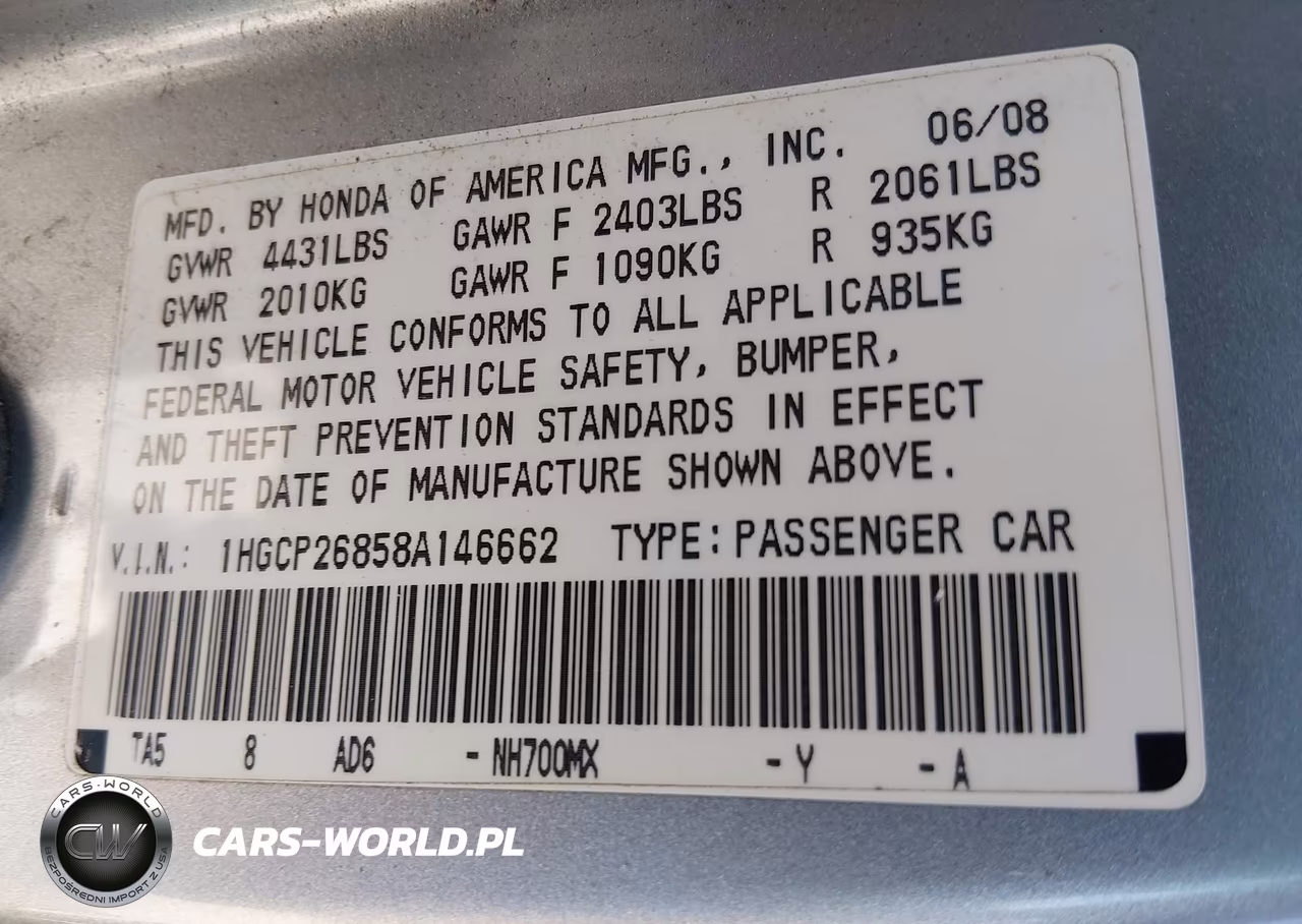 2008 Honda Accord 2.4 Ex-L VIN:1HGCP26858A146662 - 9
