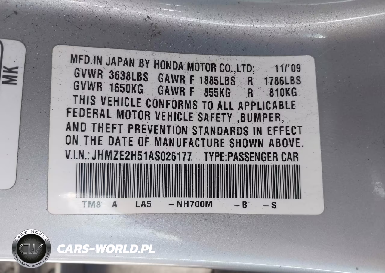 2010 Honda Insight Lx VIN:JHMZE2H51AS026177 - 9