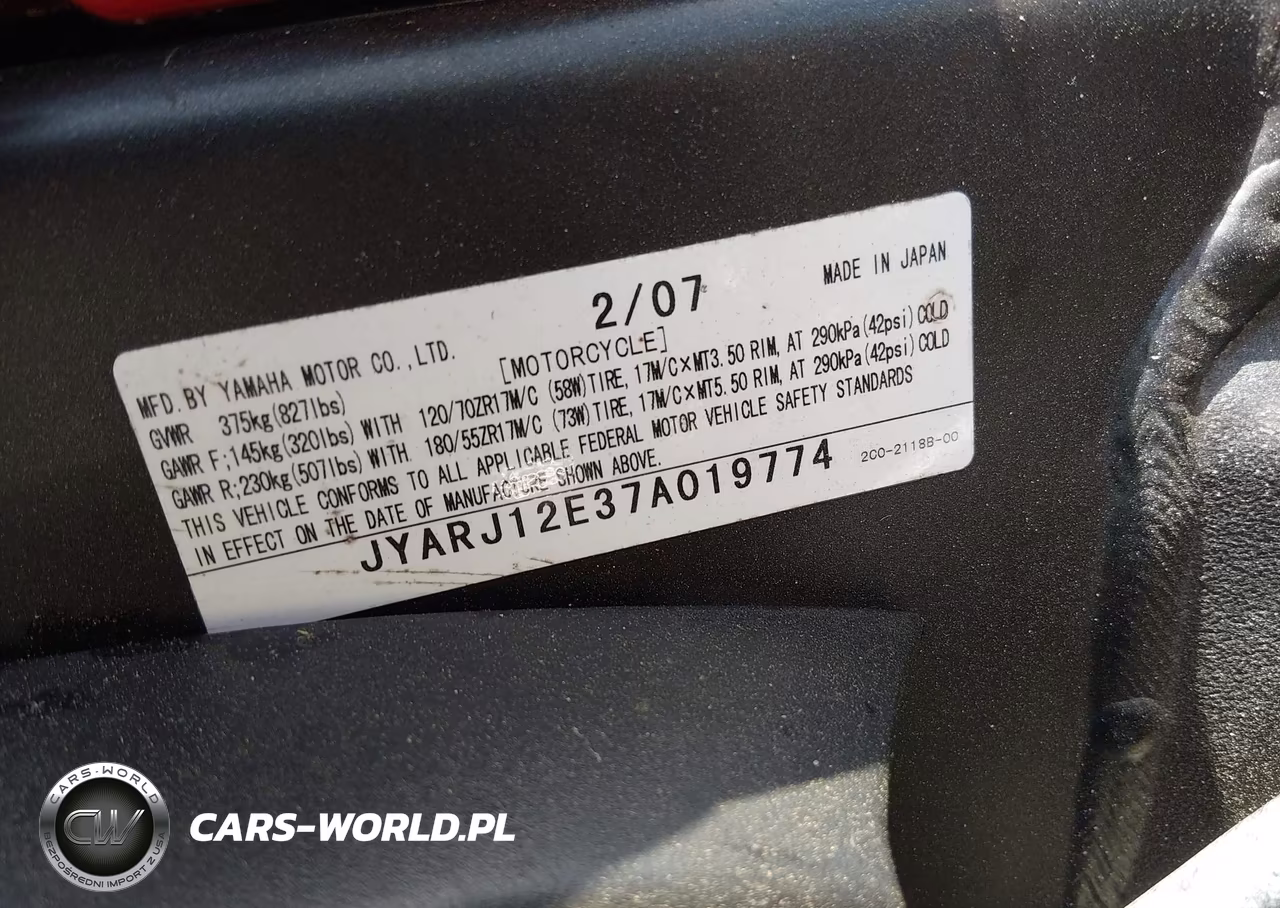 2007 Yamaha Yzfr6 L VIN:JYARJ12E37A019774 - 10