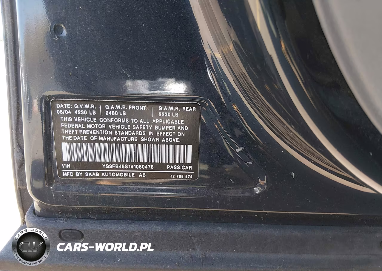 2004 Saab 9-3 Linear VIN:YS3FB45S141060478 - 9