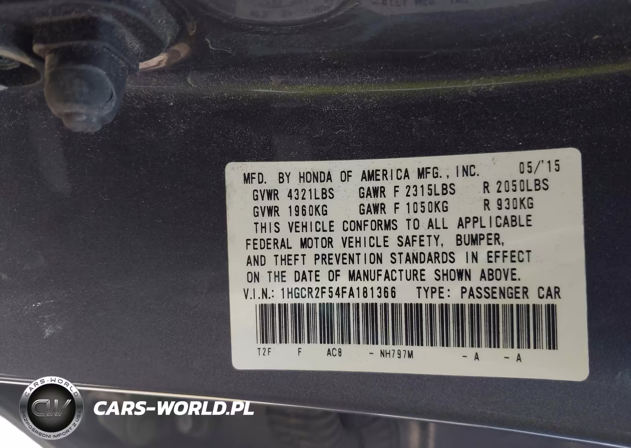 2015 Honda Accord Sport VIN:1HGCR2F54FA181366 - 9