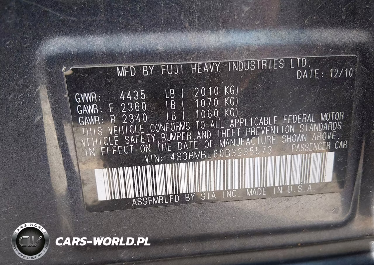 2011 Subaru Legacy 2.5I Limited VIN:4S3BMBL60B3235573 - 9