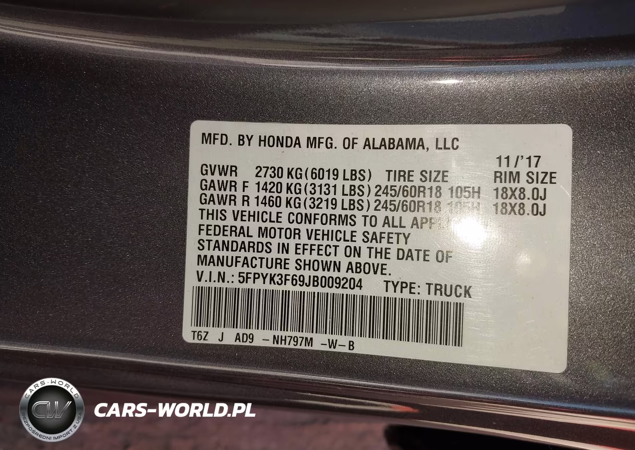 2018 Honda Ridgeline Rtl-T VIN:5FPYK3F69JB009204 - 9