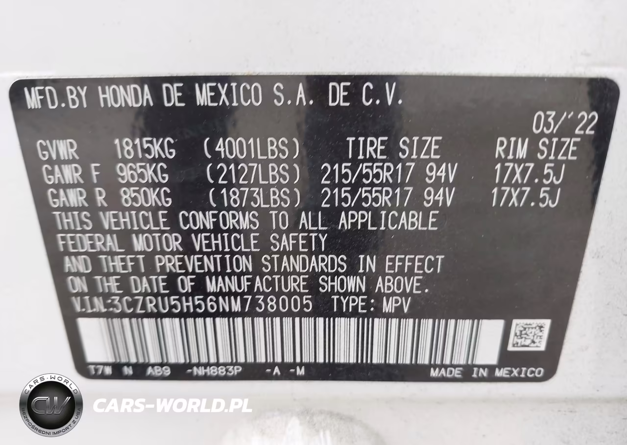 2022 Honda Hr-V 2Wd Ex VIN:3CZRU5H56NM738005 - 9