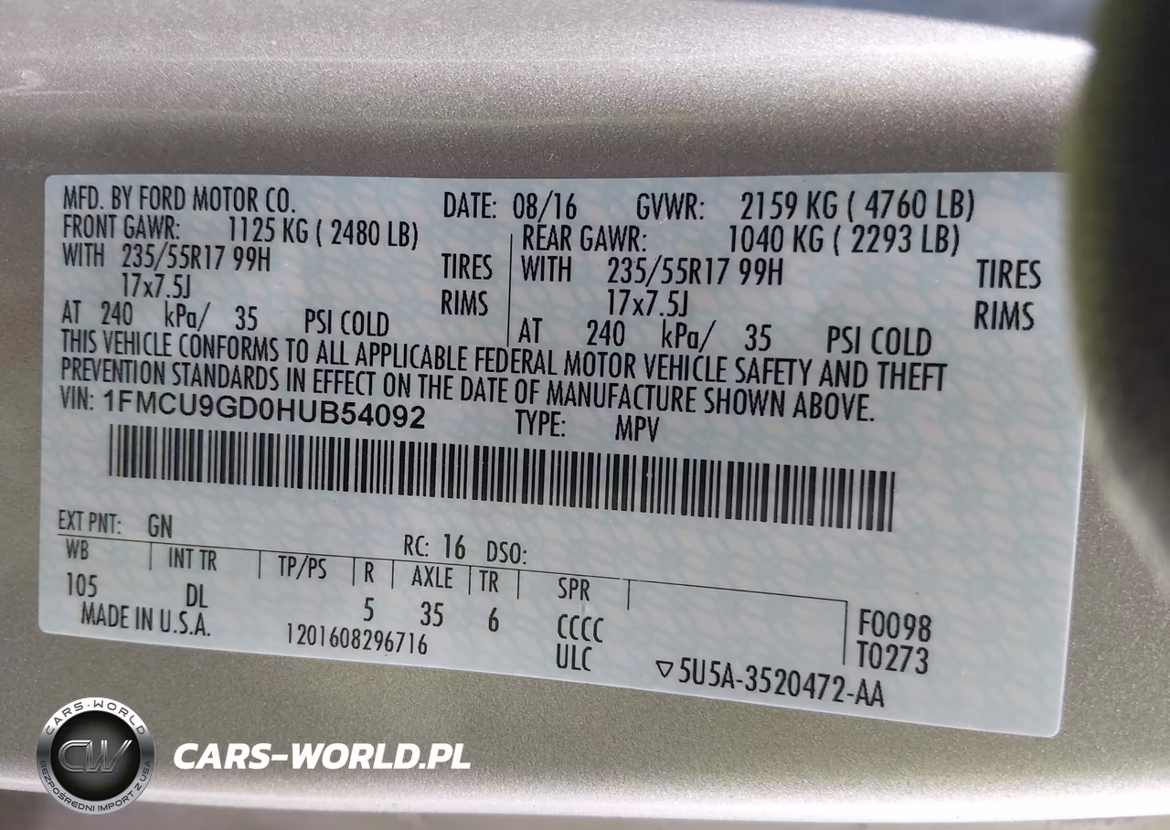 2017 Ford Escape Se VIN:1FMCU9GD0HUB54092 - 9