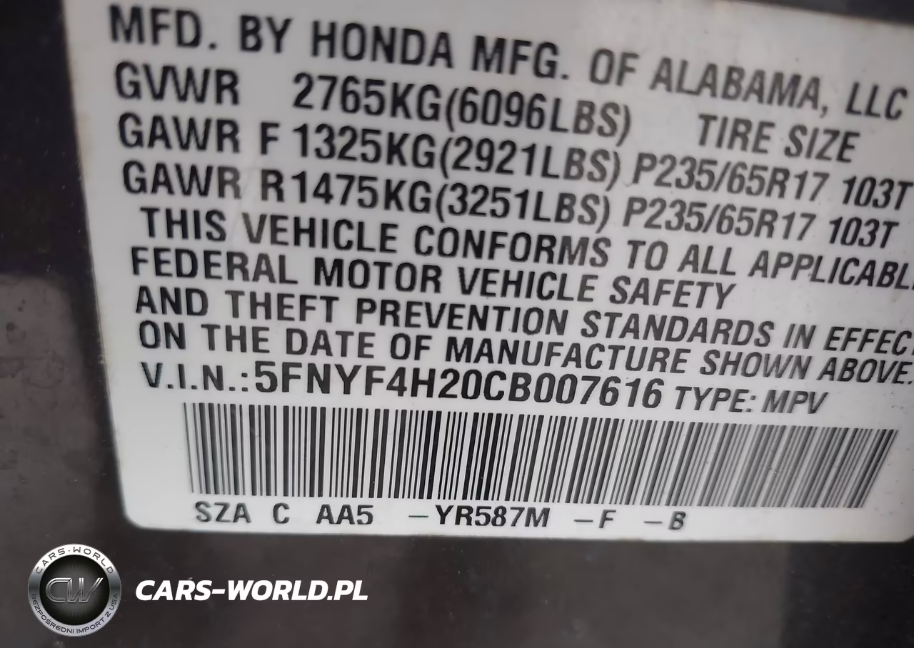 2012 Honda Pilot Lx VIN:5FNYF4H20CB007616 - 9