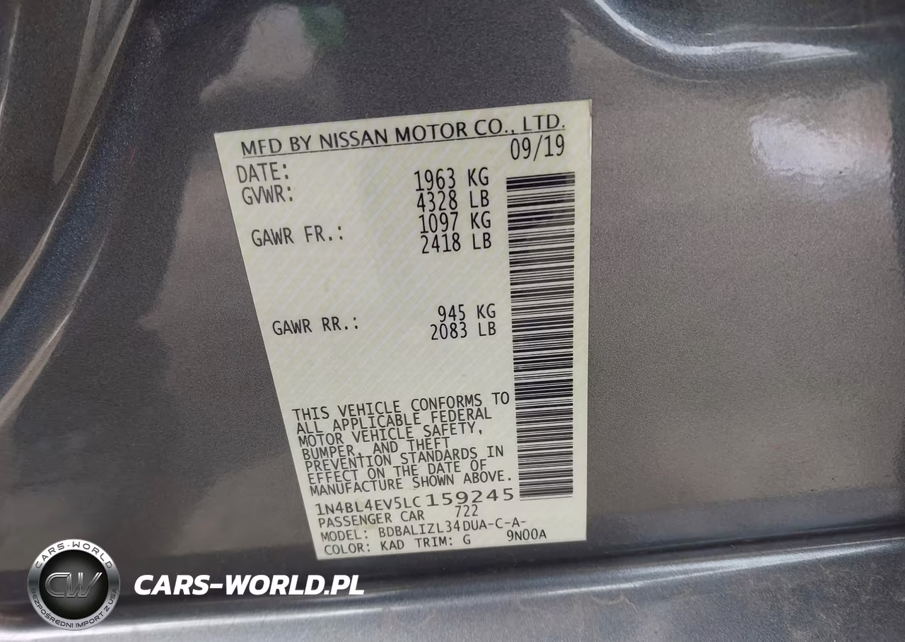 2020 Nissan Altima Sl Fwd VIN:1N4BL4EV5LC159245 - 9