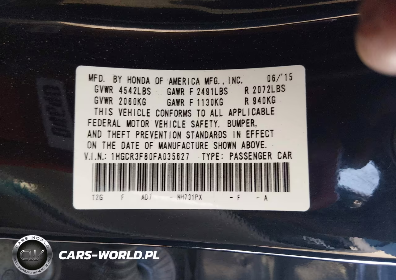 2015 Honda Accord Ex-L V-6 VIN:1HGCR3F80FA035627 - 9