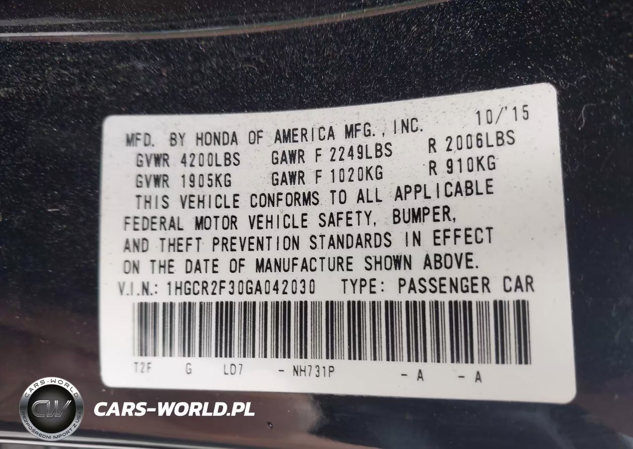 2016 Honda Accord Lx VIN:1HGCR2F30GA042030 - 9
