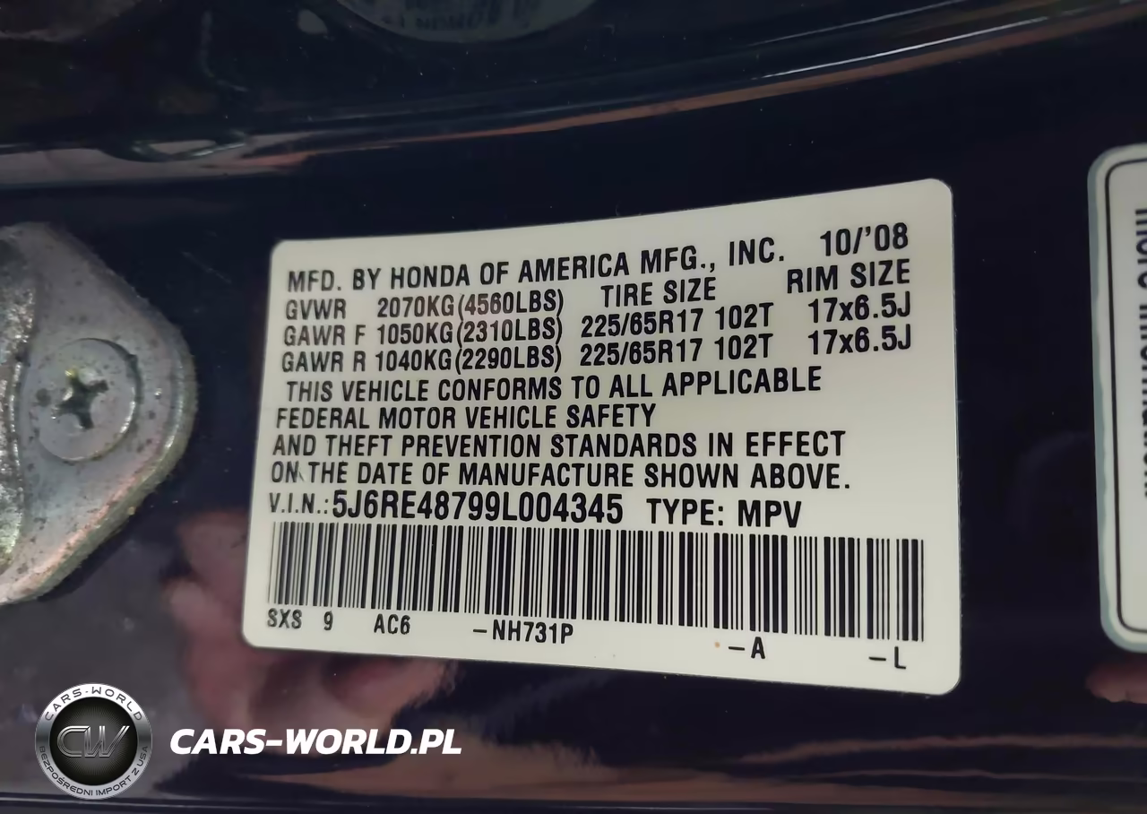 2009 Honda Cr-V Ex-L VIN:5J6RE48799L004345 - 9