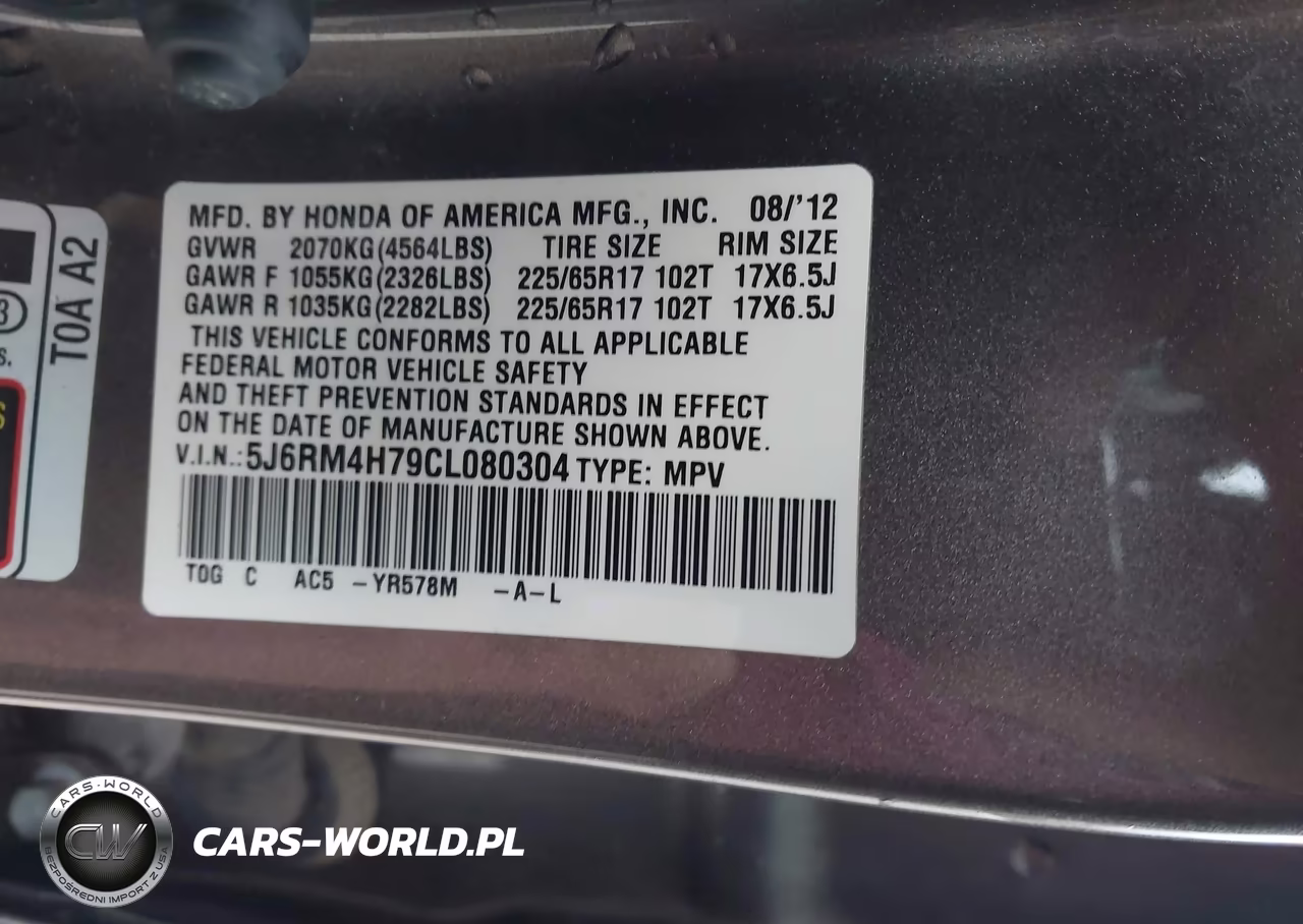 2012 Honda Cr-V Ex-L VIN:5J6RM4H79CL080304 - 9