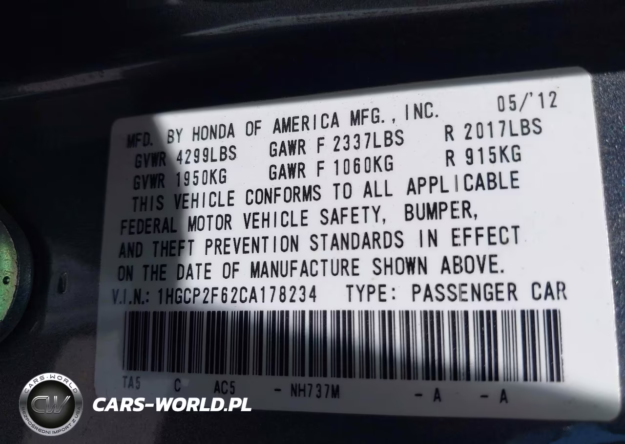 2012 Honda Accord 2.4 Se VIN:1HGCP2F62CA178234 - 9
