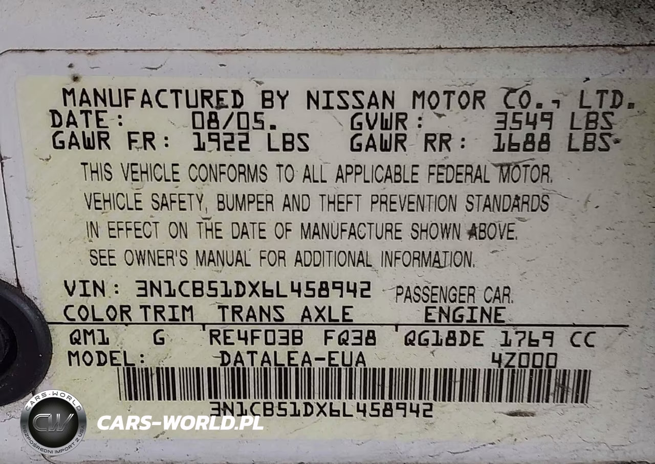 2006 Nissan Sentra 1.8S VIN:3N1CB51DX6L458942 - 9