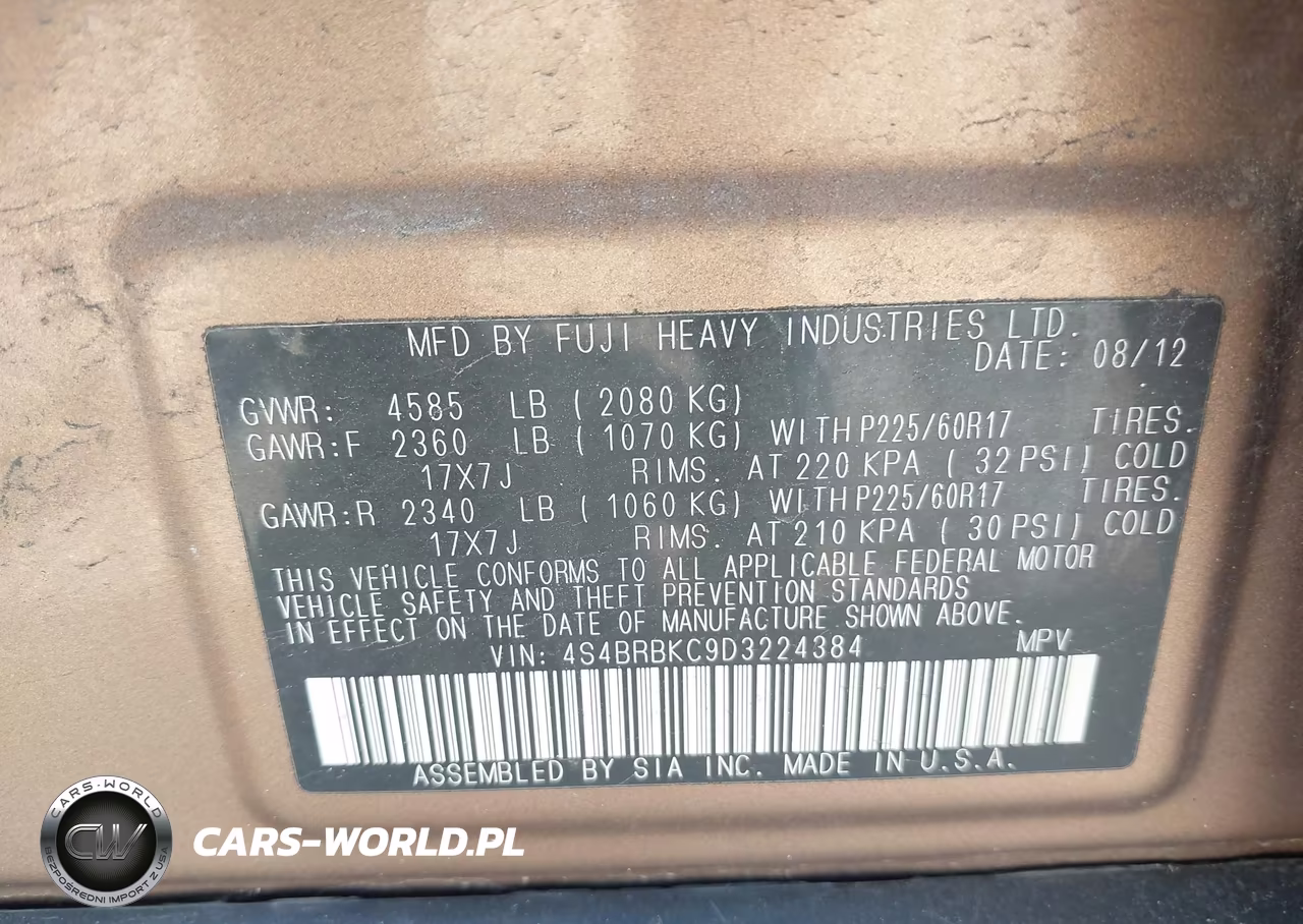 2013 Subaru Outback 2.5I Limited VIN:4S4BRBKC9D3224384 - 9