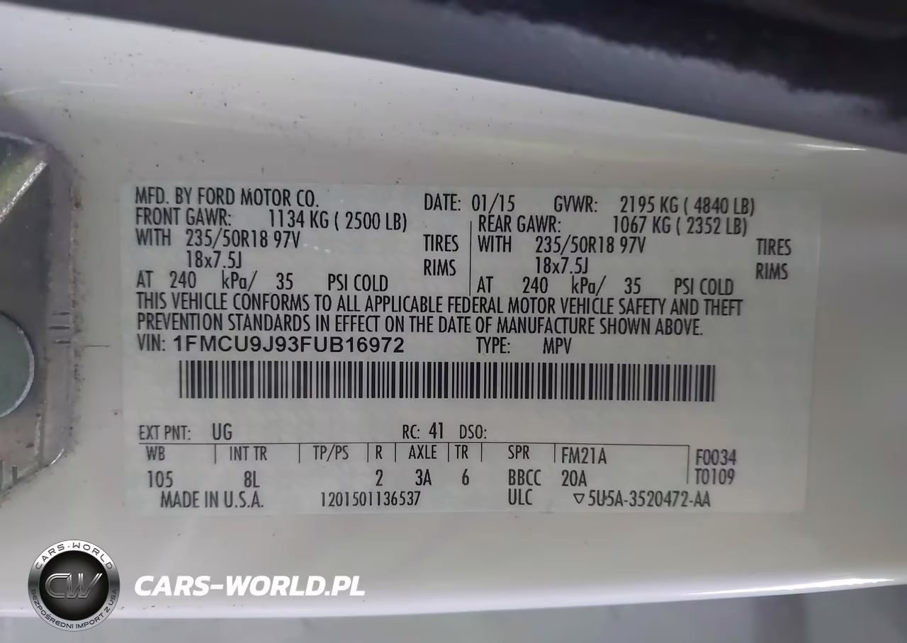2015 Ford Escape Titanium VIN:1FMCU9J93FUB16972 - 9