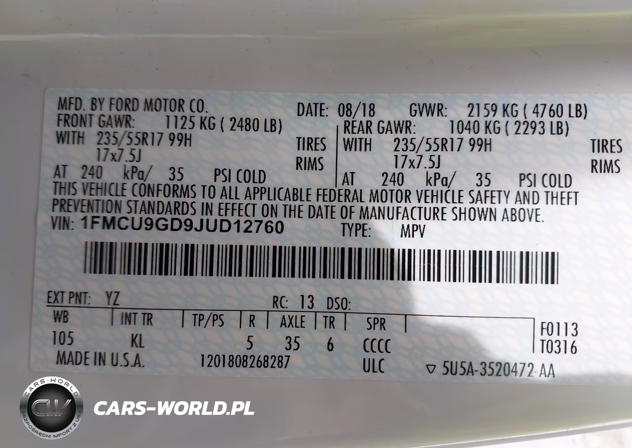 2018 Ford Escape Se VIN:1FMCU9GD9JUD12760 - 9