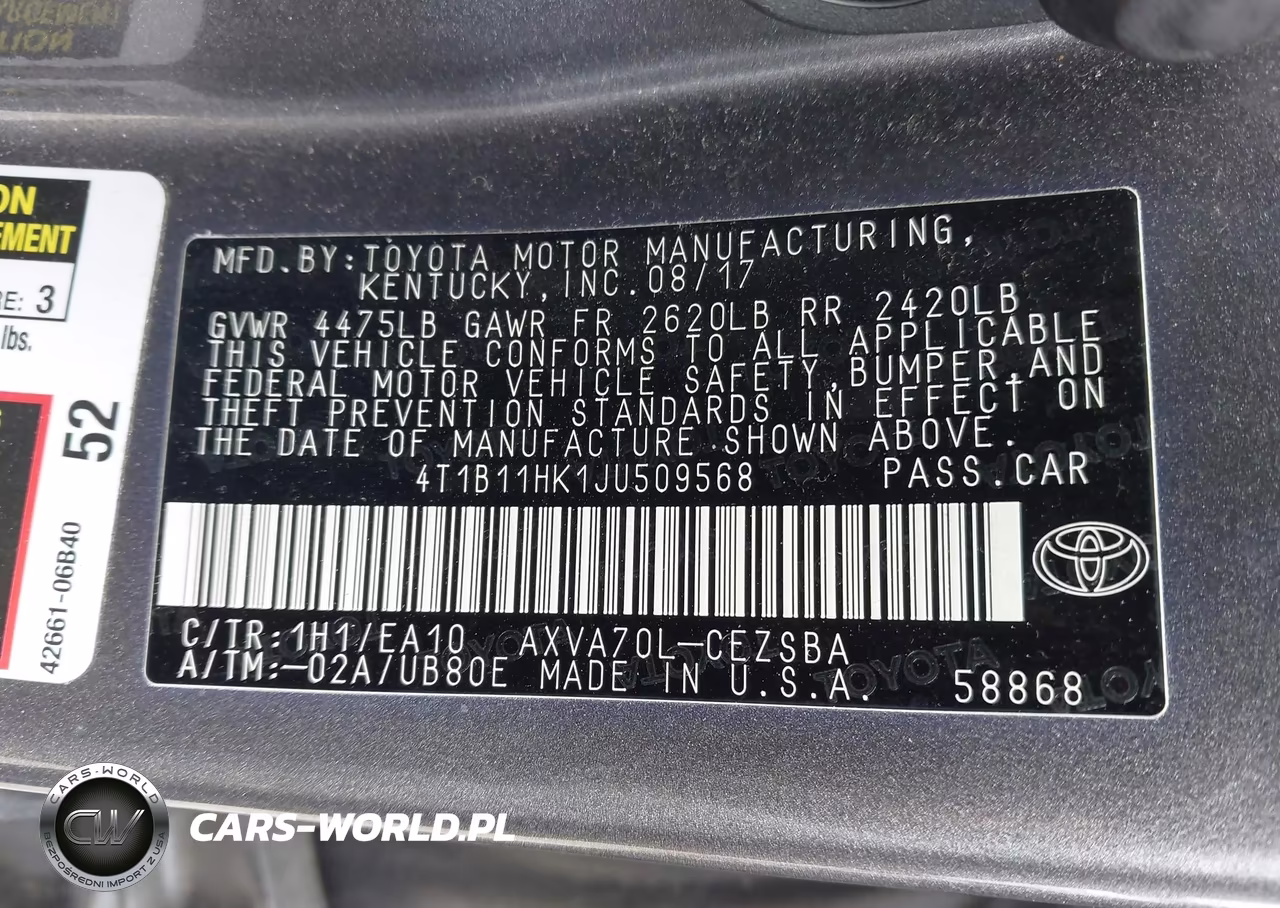2018 Toyota Camry Se VIN:4T1B11HK1JU509568 - 9