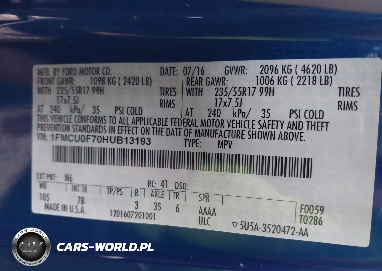 2017 Ford Escape S VIN:1FMCU0F70HUB13193 - 9
