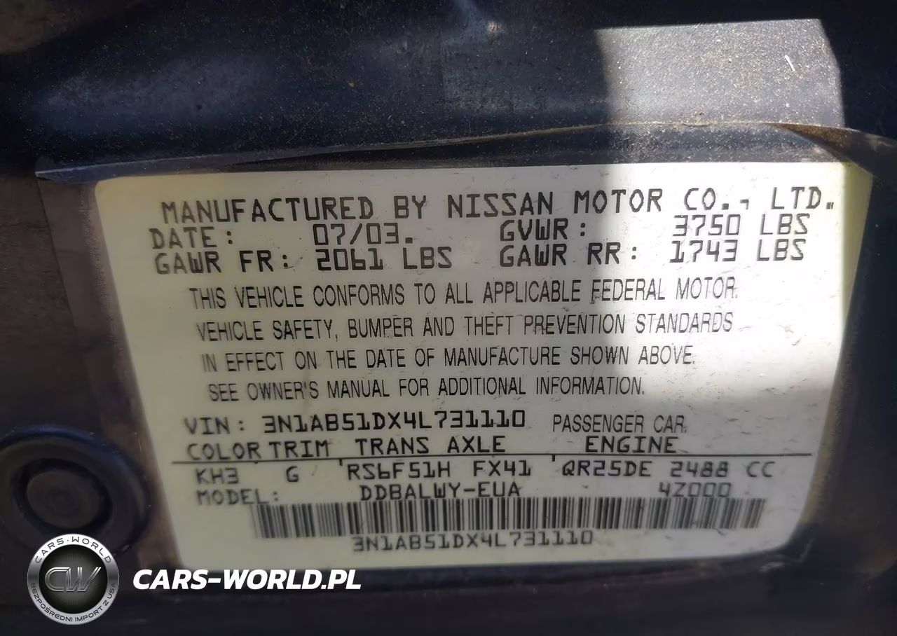 2004 Nissan Sentra Se-R Spec V VIN:3N1AB51DX4L731110 - 9