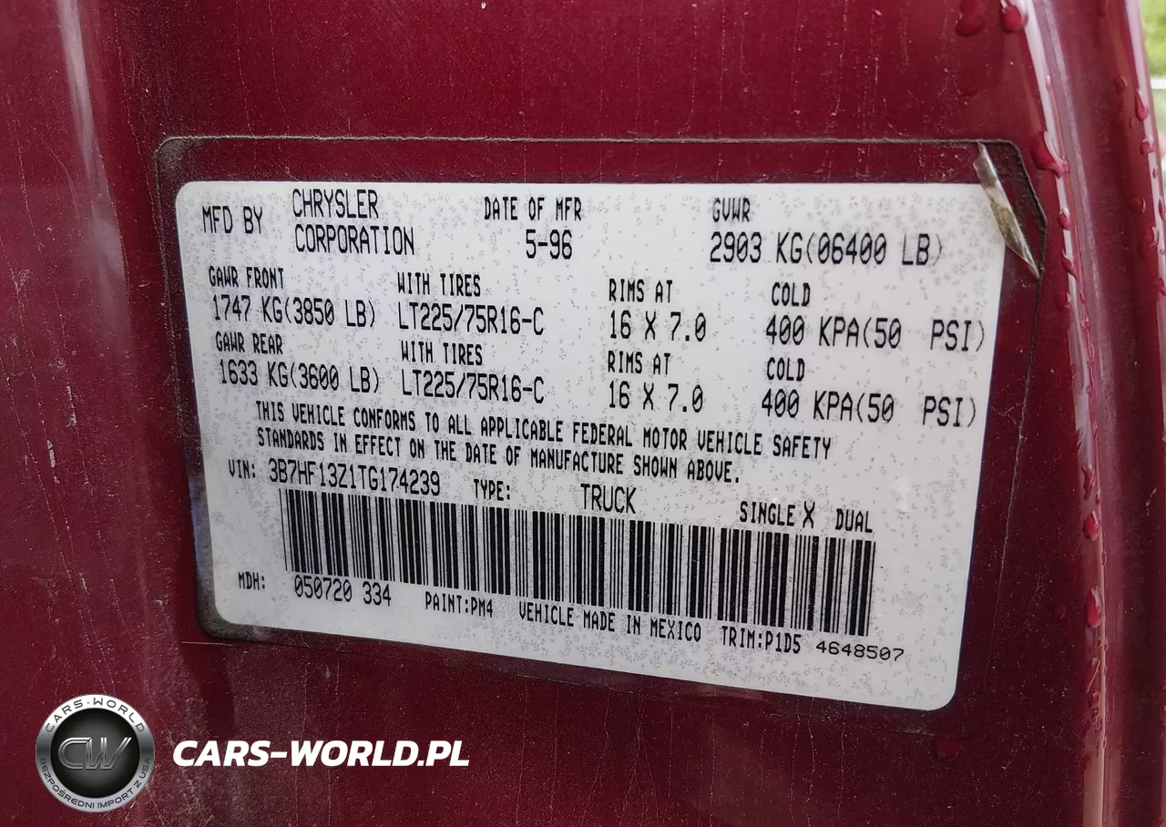 1996 Dodge Ram 1500 VIN:3B7HF13Z1TG174239 - 9