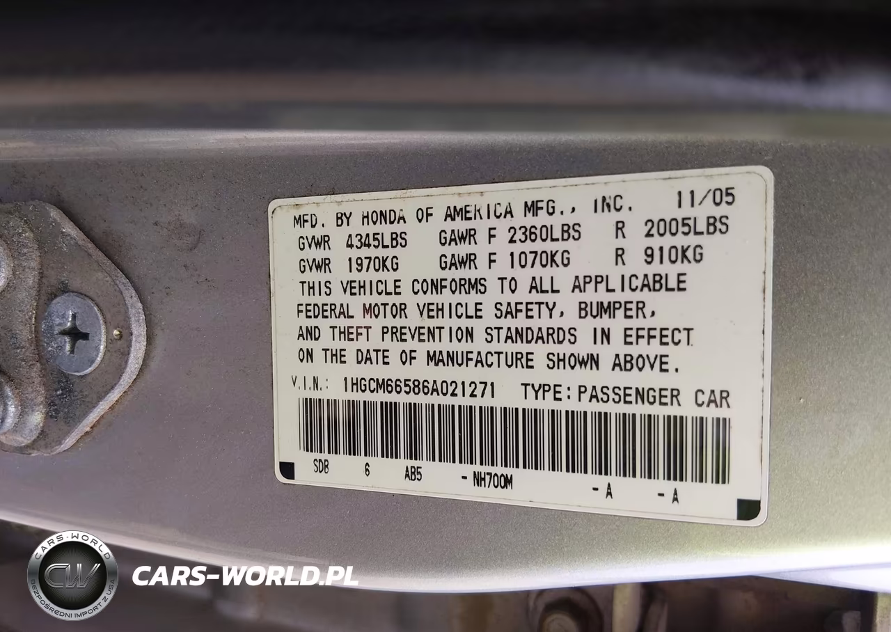 2006 Honda Accord 3.0 Ex VIN:1HGCM66586A021271 - 9