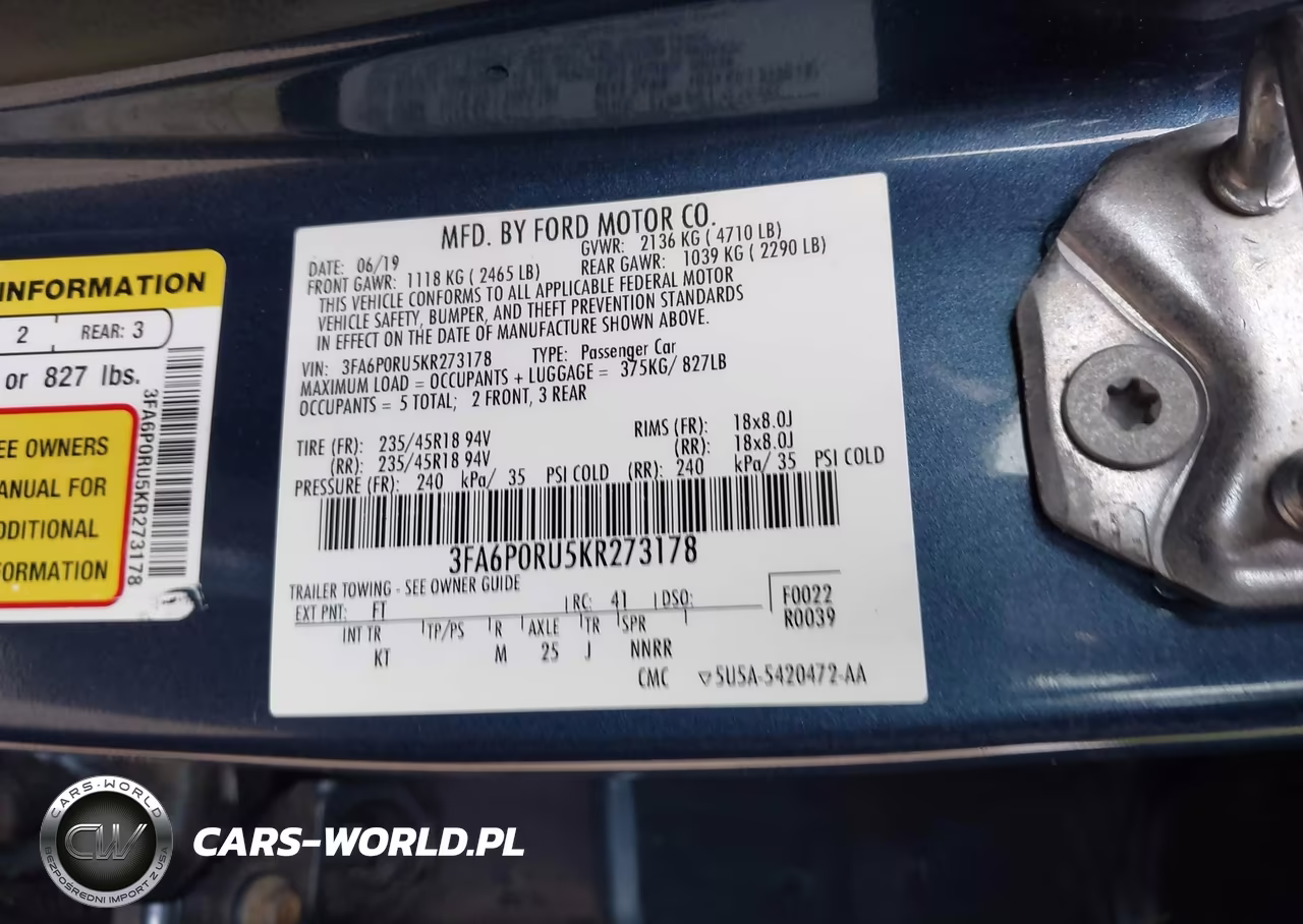 2019 Ford Fusion Hybrid Titanium VIN:3FA6P0RU5KR273178 - 9