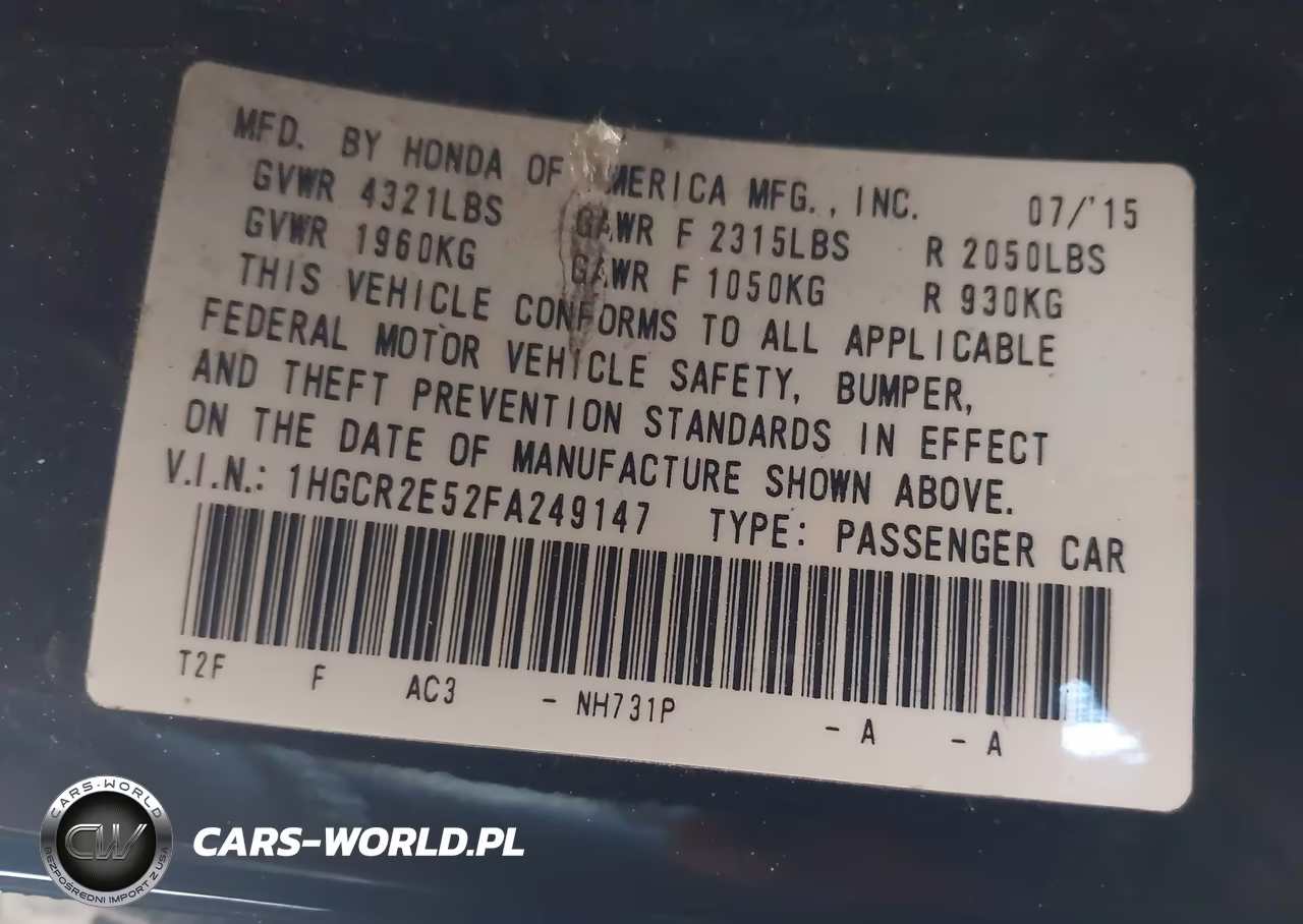 2015 Honda Accord Sport VIN:1HGCR2E52FA249147 - 9