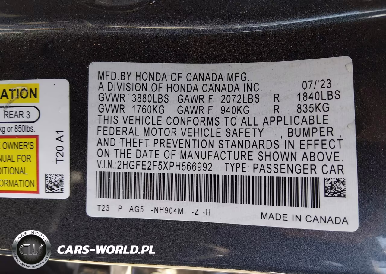 2023 Honda Civic Sport VIN:2HGFE2F5XPH566992 - 9
