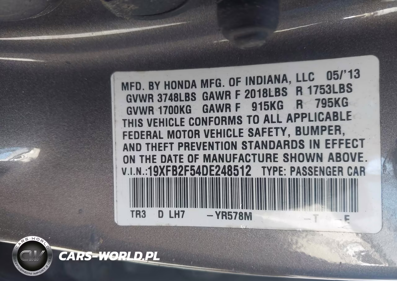 2013 Honda Civic Lx VIN:19XFB2F54DE248512 - 9
