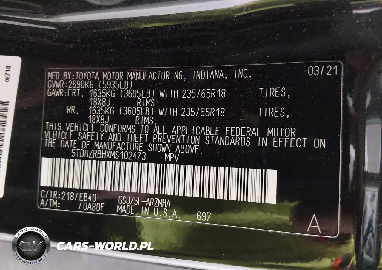 2021 Toyota Highlander Xle VIN:5TDHZRBHXMS102473 - 9