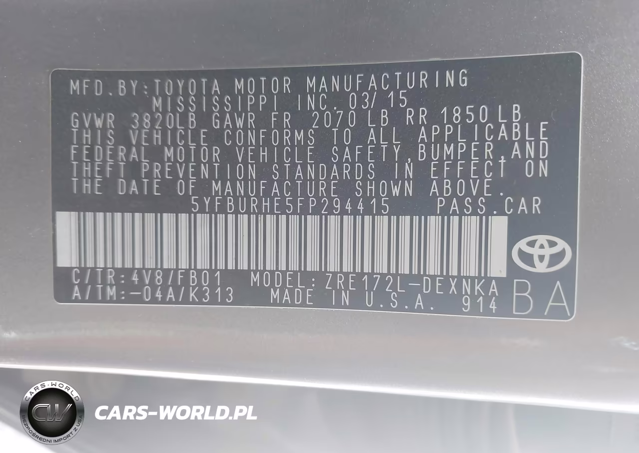 2015 Toyota Corolla Le VIN:5YFBURHE5FP294415 - 9