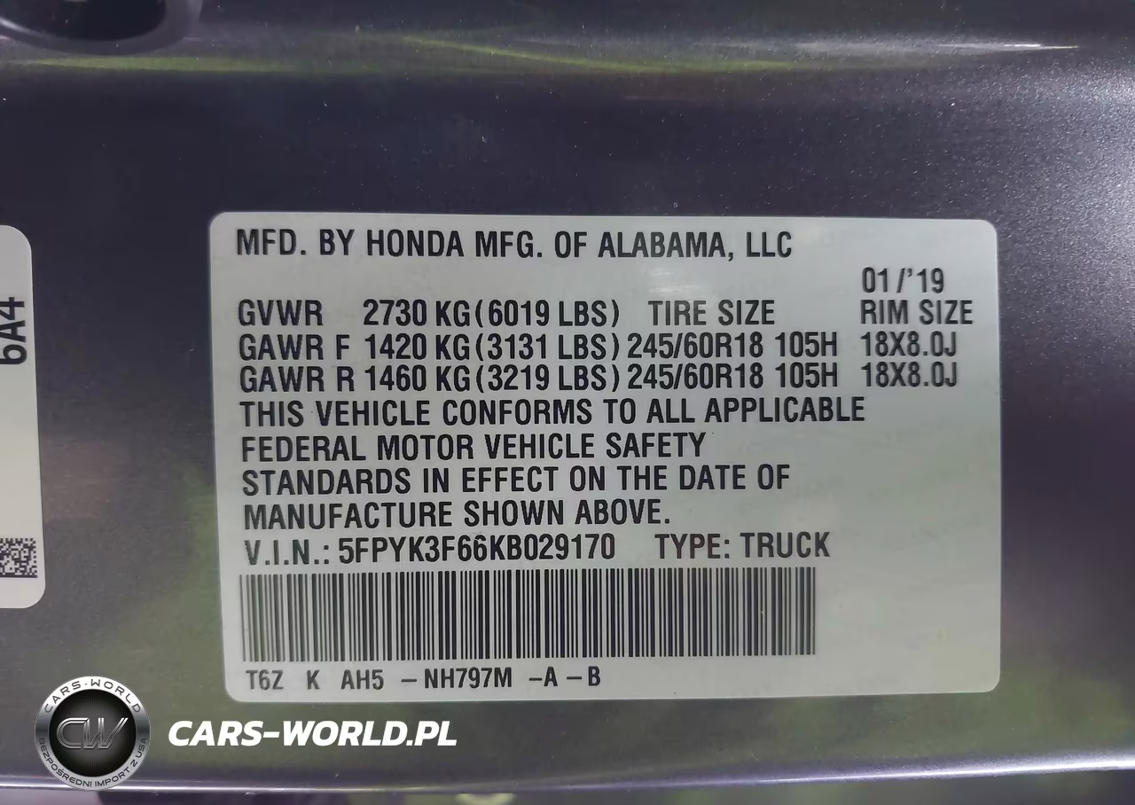 2019 Honda Ridgeline Rtl-T VIN:5FPYK3F66KB029170 - 9