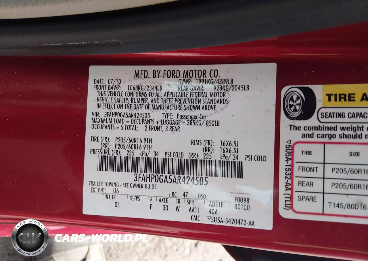 2010 Ford Fusion S VIN:3FAHP0GA5AR424505 - 9