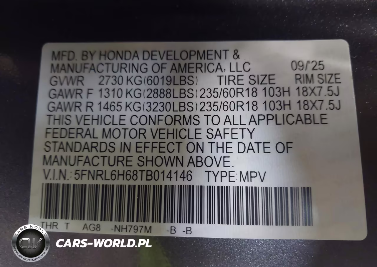 2026 Honda Odyssey Ex-L VIN:5FNRL6H68TB014146 - 9