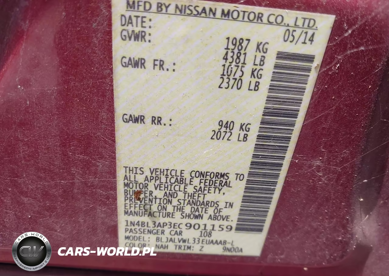2014 Nissan Altima 3.5 Sl VIN:1N4BL3AP3EC901159 - 9
