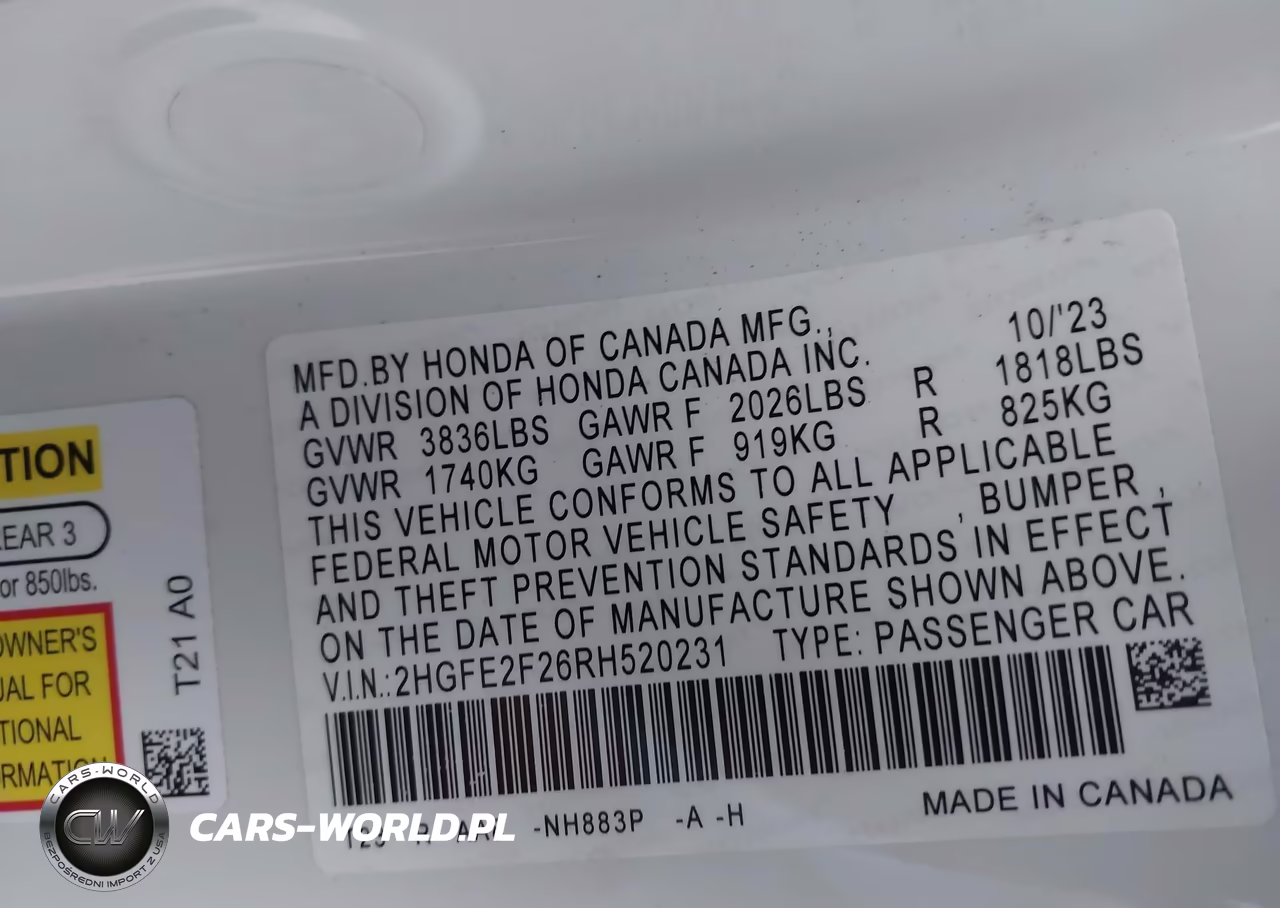 2024 Honda Civic Lx VIN:2HGFE2F26RH520231 - 9