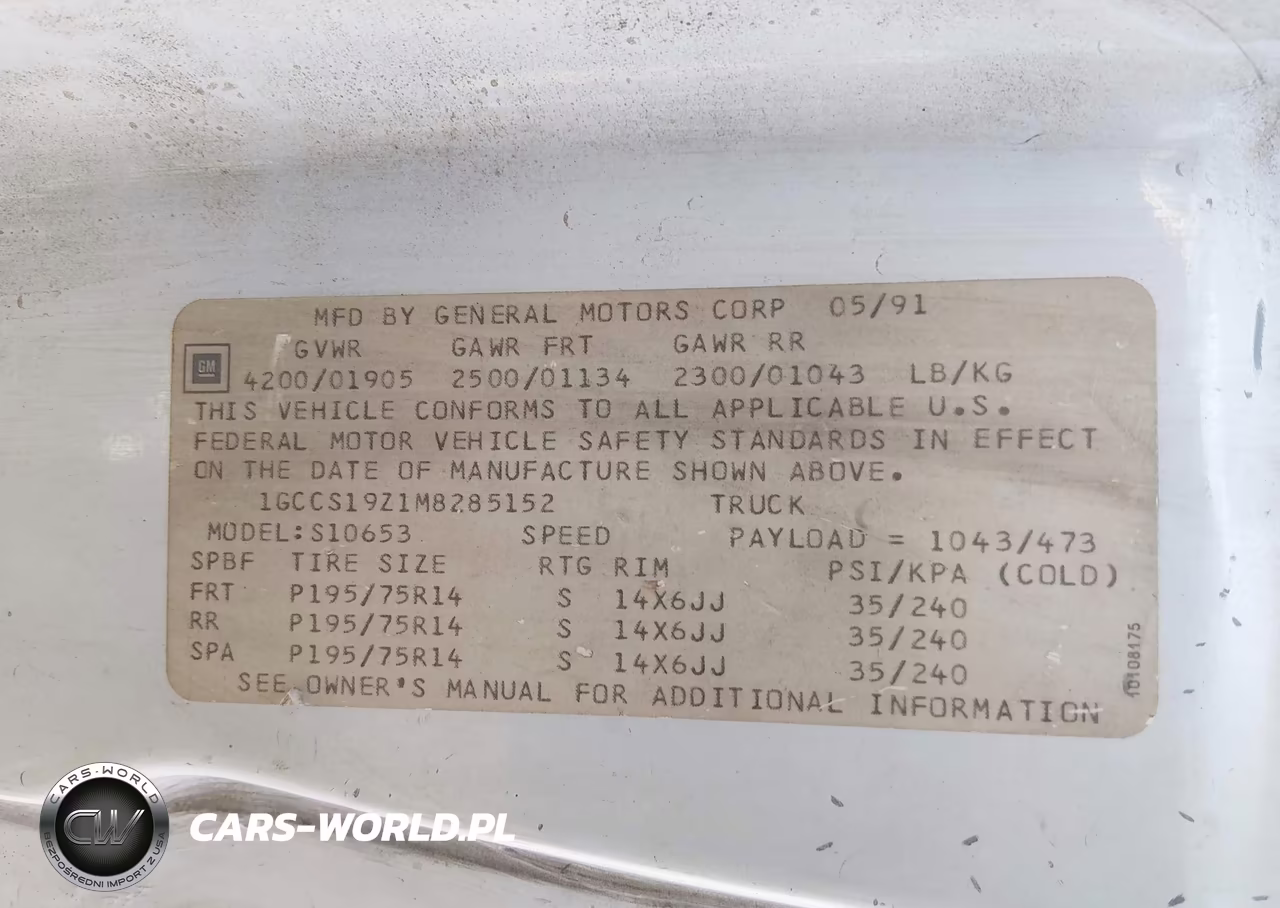 1991 Chevrolet S Truck S10 VIN:1GCCS19Z1M8285152 - 9