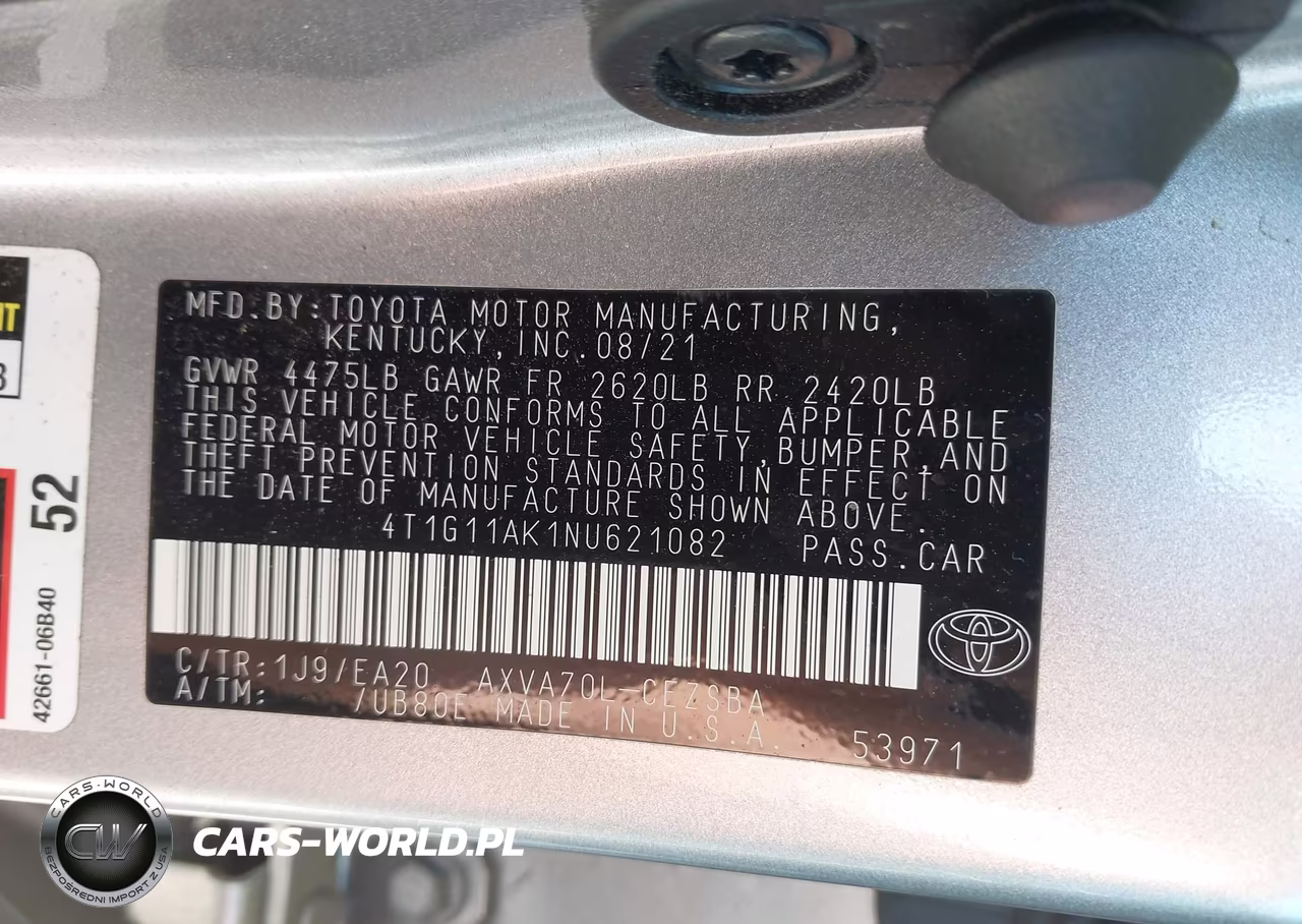 2022 Toyota Camry Se VIN:4T1G11AK1NU621082 - 9