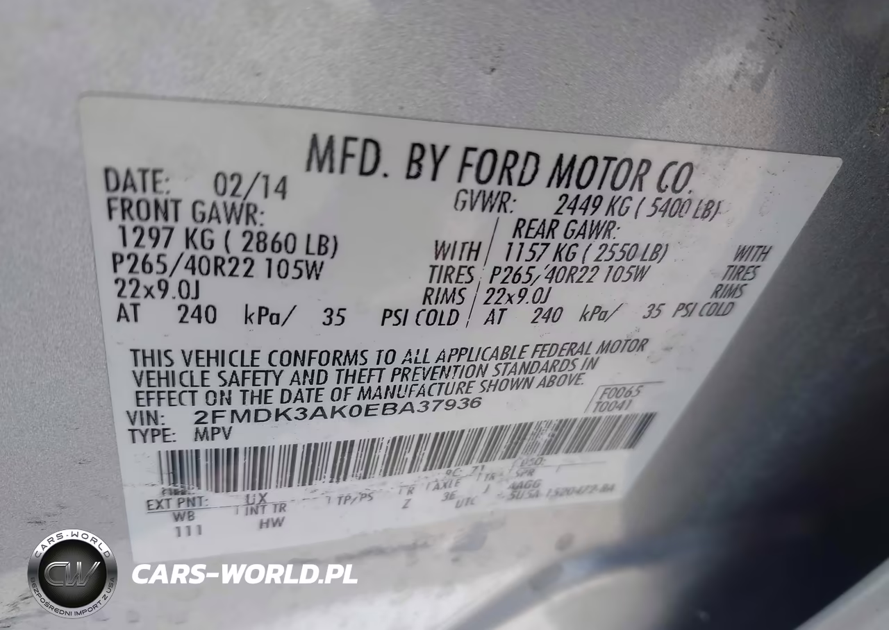 2014 Ford Edge Sport VIN:2FMDK3AK0EBA37936 - 9