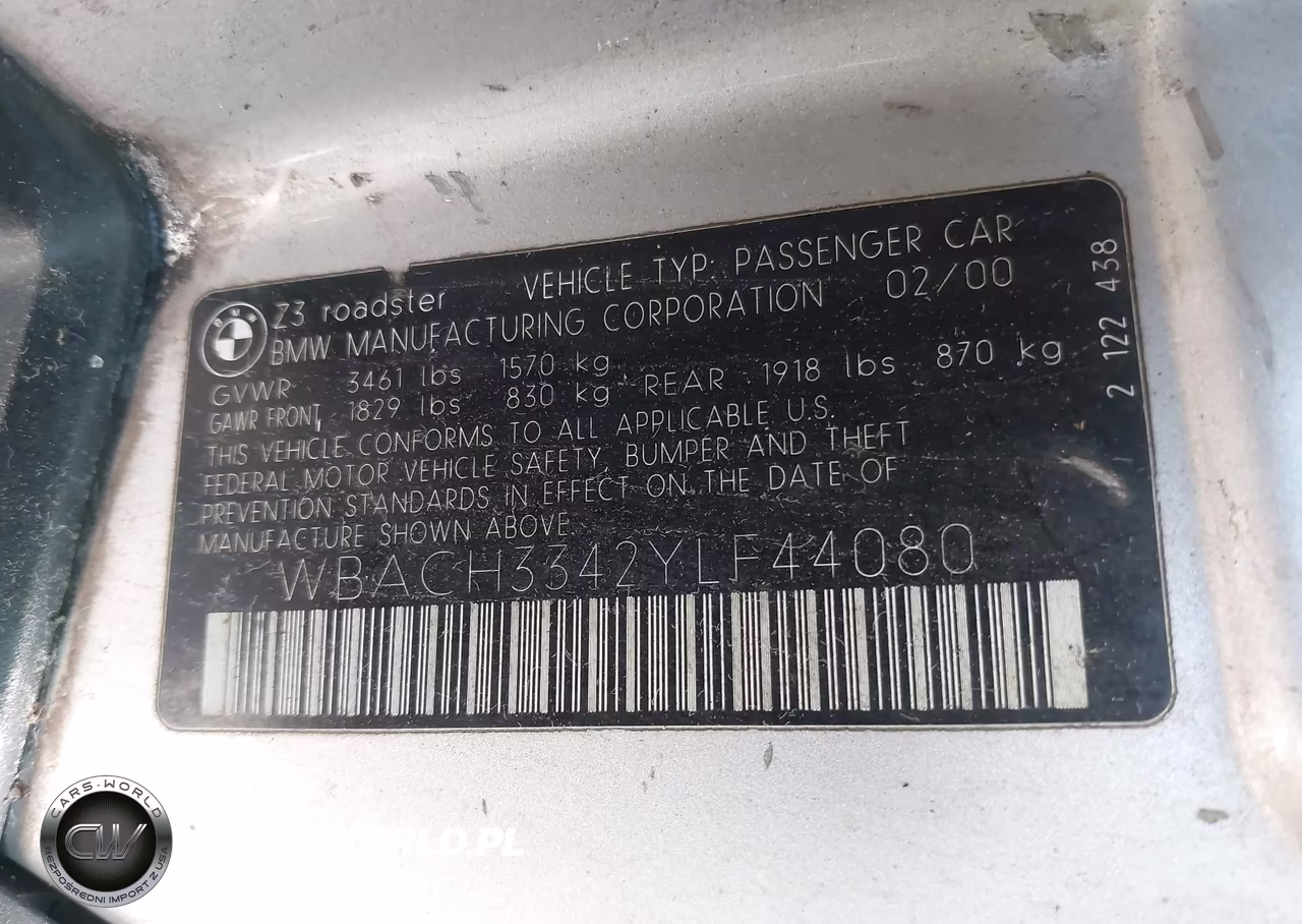 2000 BMW Z3 2.8 VIN:WBACH3342YLF44080 - 9