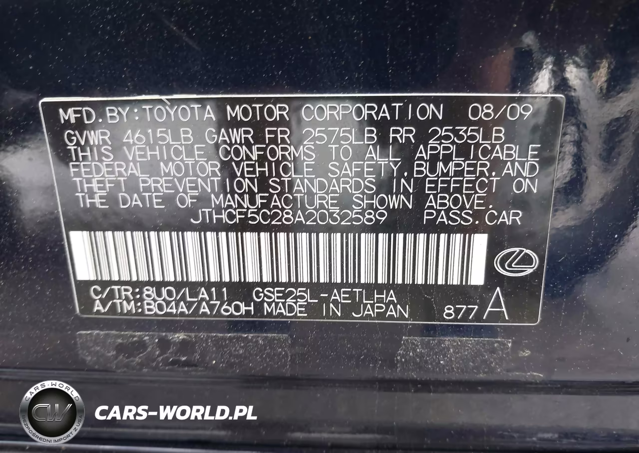2010 Lexus Is 250 VIN:JTHCF5C28A2032589 - 9