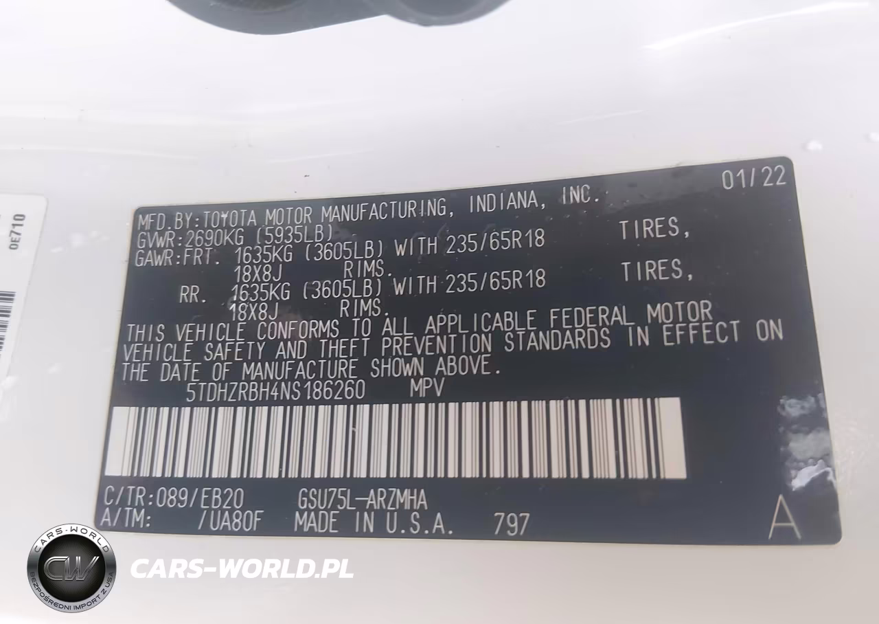 2022 Toyota Highlander Xle VIN:5TDHZRBH4NS186260 - 9