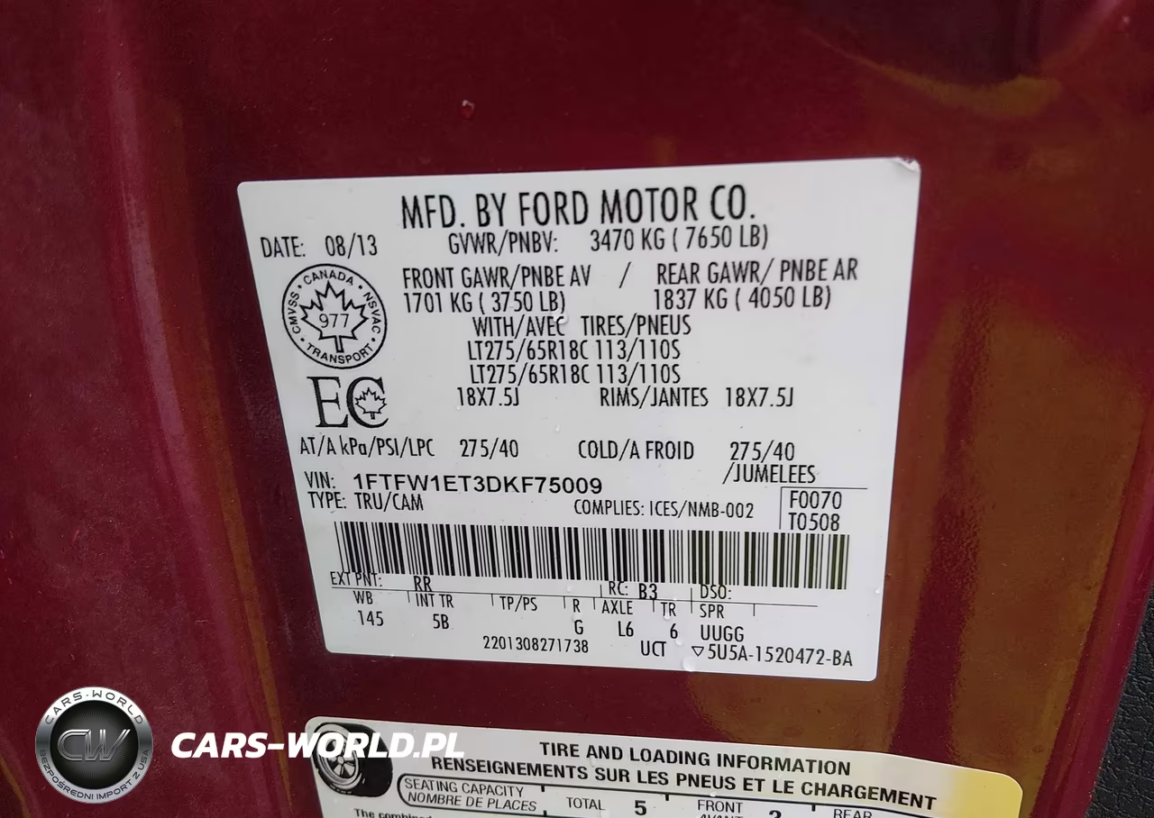2013 Ford F-150 Fx4 VIN:1FTFW1ET3DKF75009 - 9