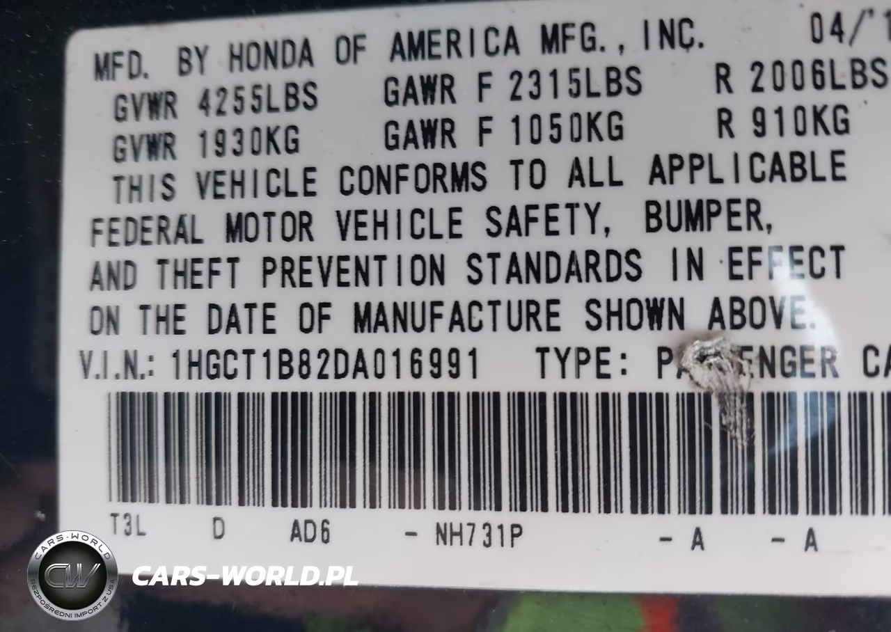 2013 Honda Accord Ex-L VIN:1HGCT1B82DA016991 - 9