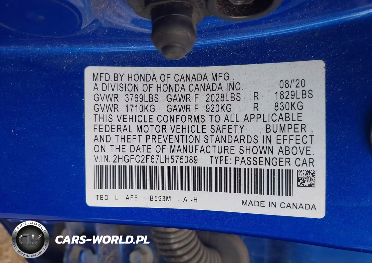 2020 Honda Civic Lx VIN:2HGFC2F67LH575089 - 9