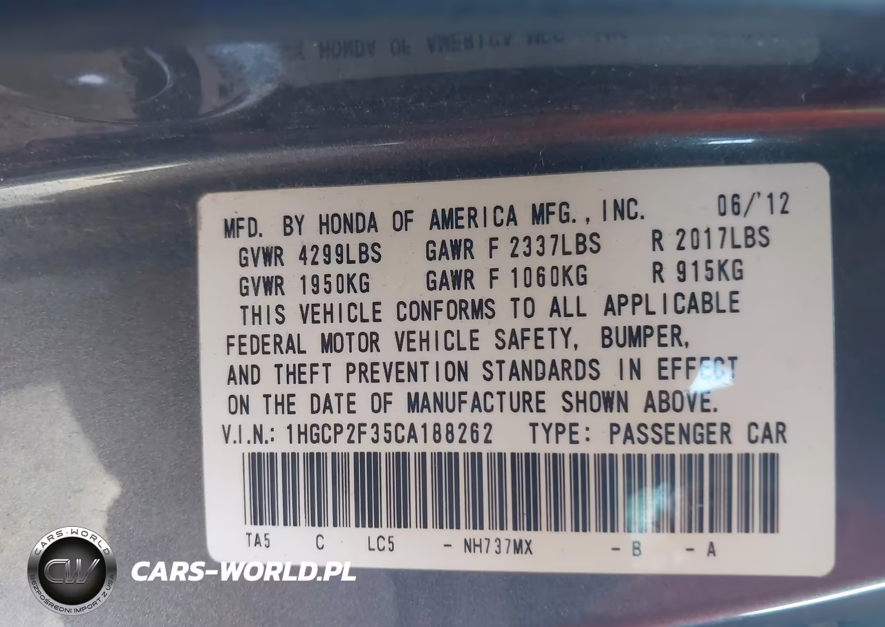 2012 Honda Accord 2.4 Lx VIN:1HGCP2F35CA188262 - 9