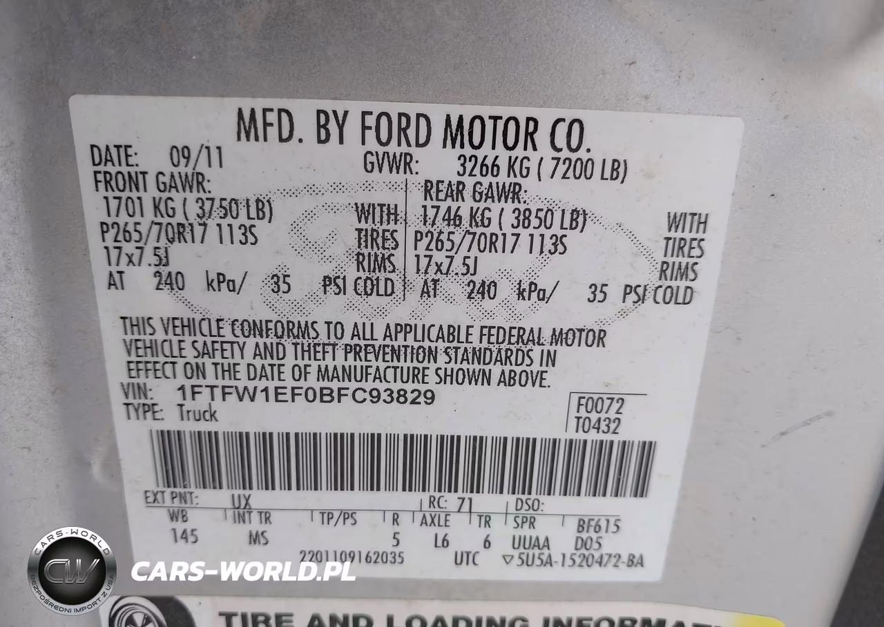2011 Ford F-150 Xlt VIN:1FTFW1EF0BFC93829 - 9