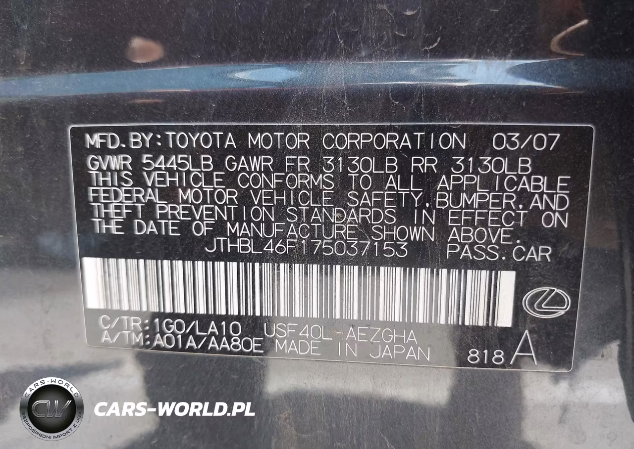 2007 Lexus Ls 460 VIN:JTHBL46F175037153 - 9