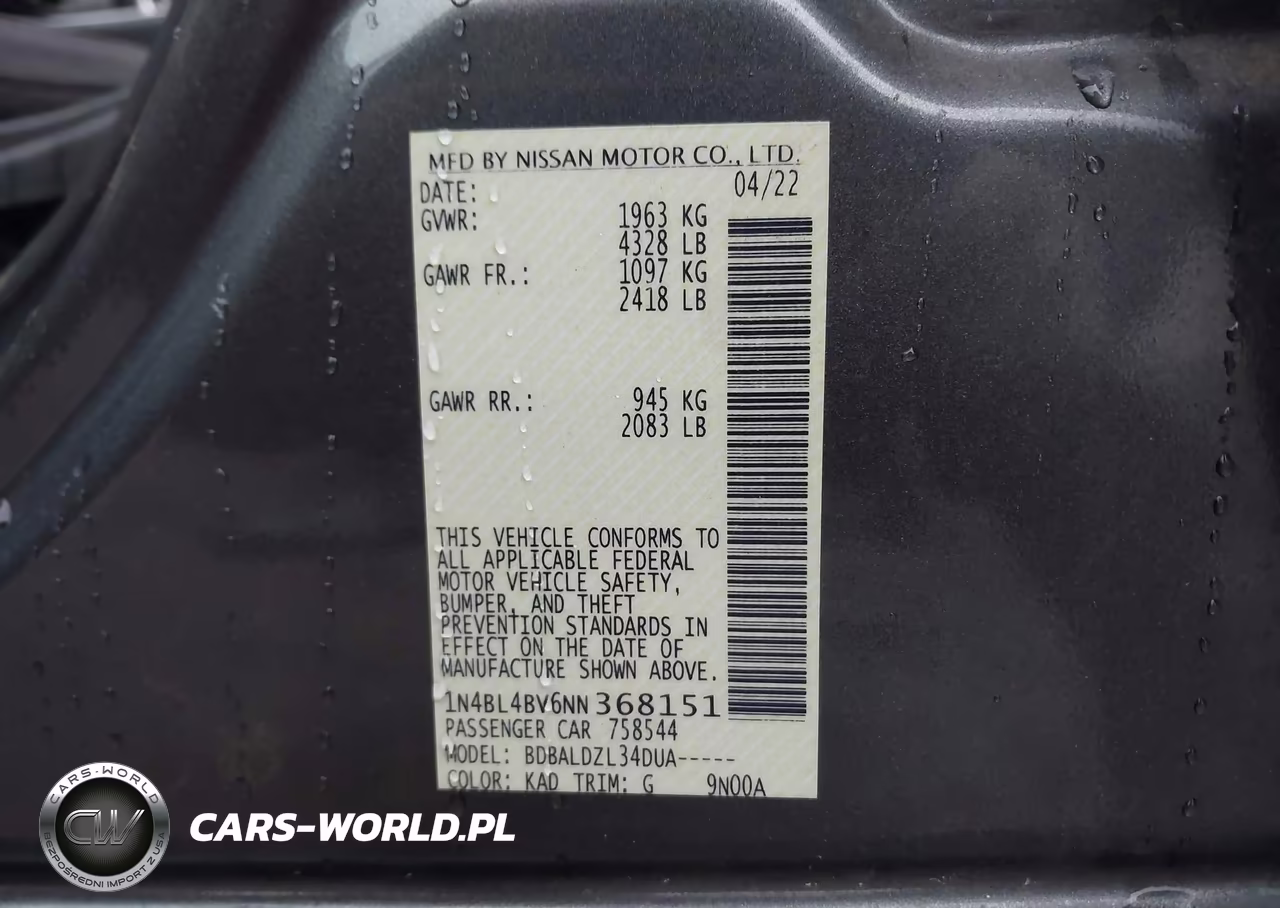 2022 Nissan Altima S Fwd VIN:1N4BL4BV6NN368151 - 9