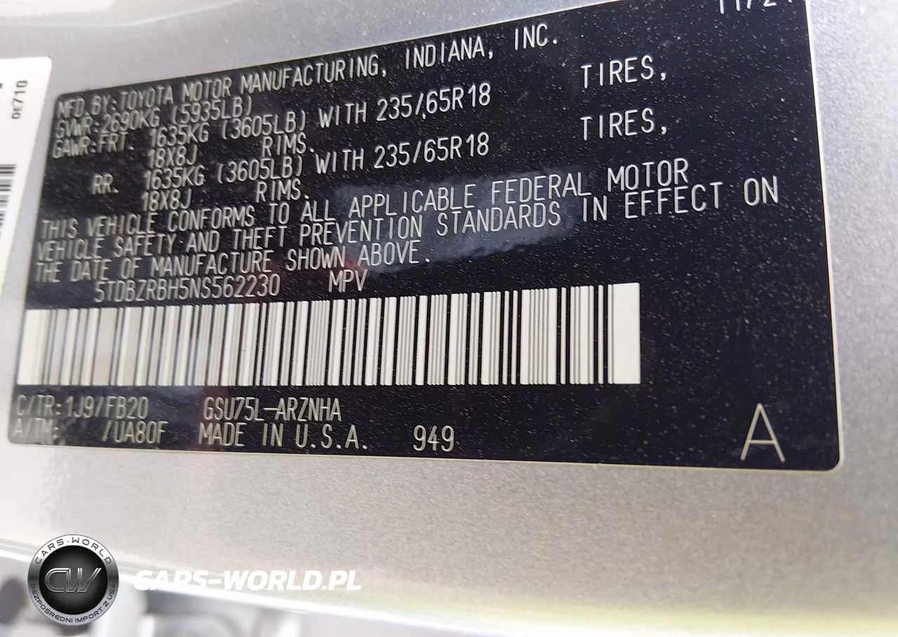 2022 Toyota Highlander Le VIN:5TDBZRBH5NS562230 - 9